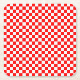 Posavasos Cuadrado De Papel Clásico tablero de damas rojo y blanco de STaylor