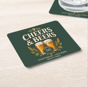 Posavasos Cuadrado De Papel Clásico Vintage Cheers & Beers Cumpleaños 50 Hombr