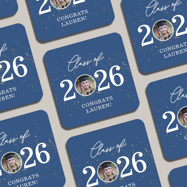 Posavasos Cuadrado De Papel Class of 2026 Gold Glitter Graduation (Subido por el creador)