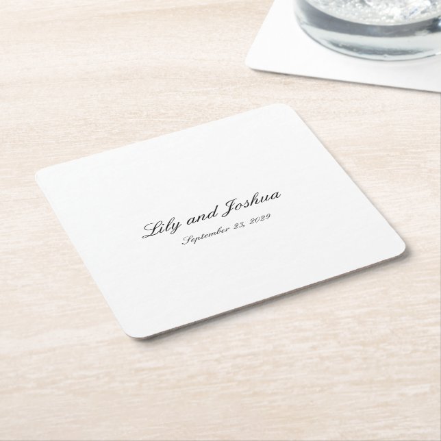 Posavasos Cuadrado De Papel Classic Black and White Timeless Wedding (En perspectiva)