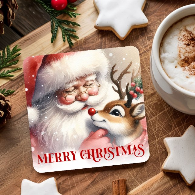 Posavasos Cuadrado De Papel Classic Christmas Coasters Santa Claus Rudolph (Classic Christmas Coasters Santa Claus Rudolph)