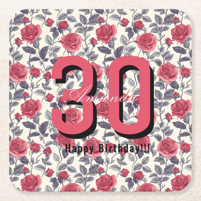 Posavasos Cuadrado De Papel Classic Rose Themed 20Th Birthday (Anverso)