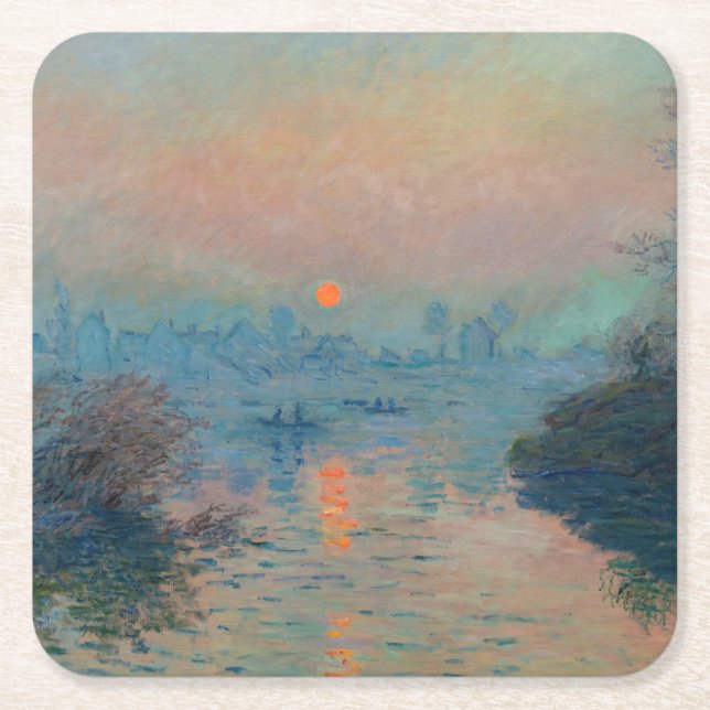 Posavasos Cuadrado De Papel Claude Monet - Atardecer en el Sena en Lavacourt (Anverso)