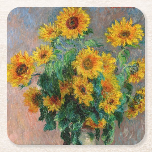 Posavasos Cuadrado De Papel Claude Monet - Bouquet de girasoles (Anverso)