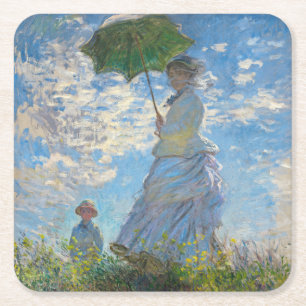 Posavasos Cuadrado De Papel Claude Monet - El Paseo, Mujer con un Paraguas