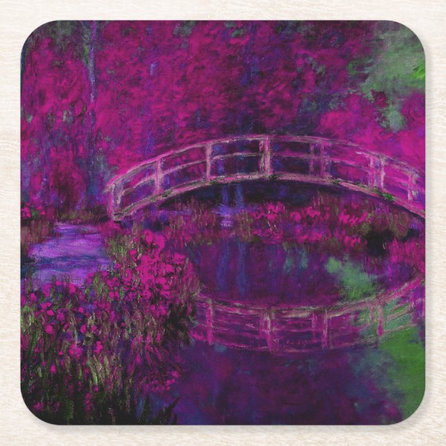 Posavasos Cuadrado De Papel Claude Monet El Puente Japonés púrpura (Anverso)