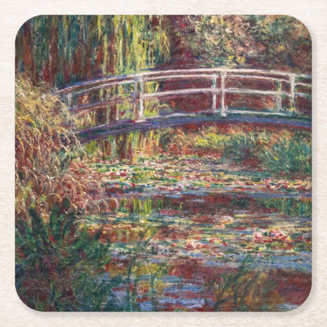 Posavasos Cuadrado De Papel Claude Monet - estanque de Lily del Agua, Armonía  (Anverso)