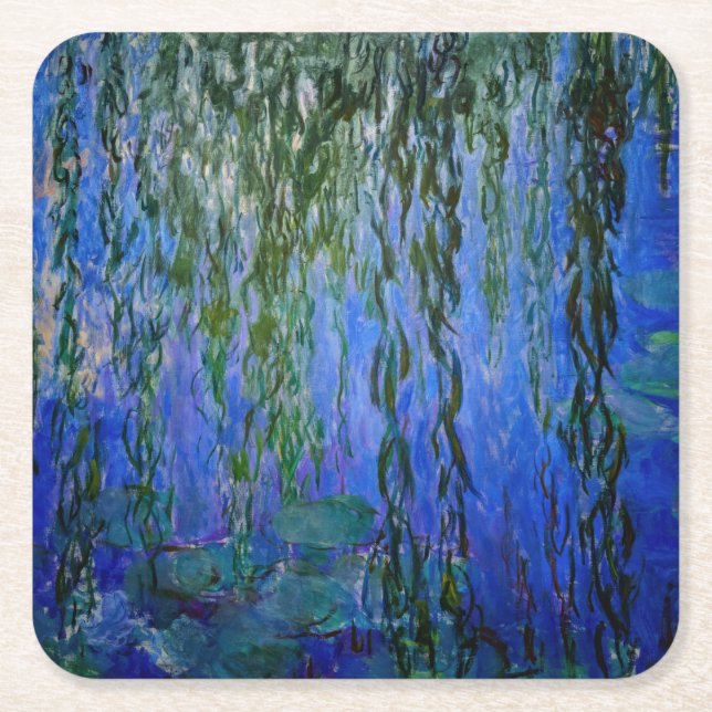 Posavasos Cuadrado De Papel Claude Monet - Lilis de agua con sauce lloroso (Anverso)