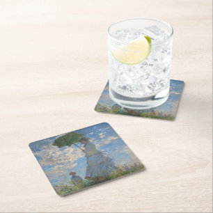 Posavasos Cuadrado De Papel Claude Monet Mujer con un Paraguas Arte Refinado