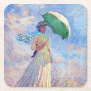 Posavasos Cuadrado De Papel Claude Monet - Mujer con un Parasol mirando a la d