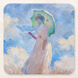 Posavasos Cuadrado De Papel Claude Monet - Mujer con un parasol mirando a la i