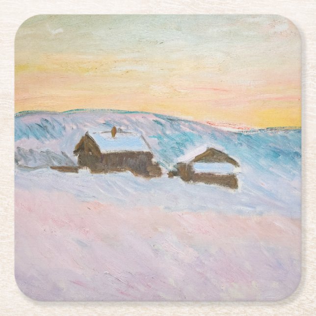 Posavasos Cuadrado De Papel Claude Monet - Paisaje noruego, casas azules (Anverso)
