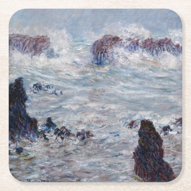 Posavasos Cuadrado De Papel Claude Monet - Tormenta frente a la costa de Belle (Anverso)
