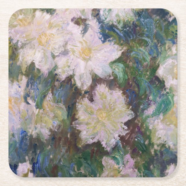 Posavasos Cuadrado De Papel Claude Monet - White Clematis (Anverso)