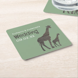 Posavasos Cuadrado De Papel Clay Safari Giraffe, Boda ruso