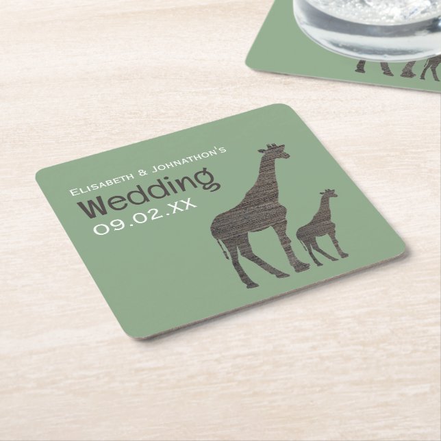 Posavasos Cuadrado De Papel Clay Safari Giraffe, Boda ruso (En perspectiva)