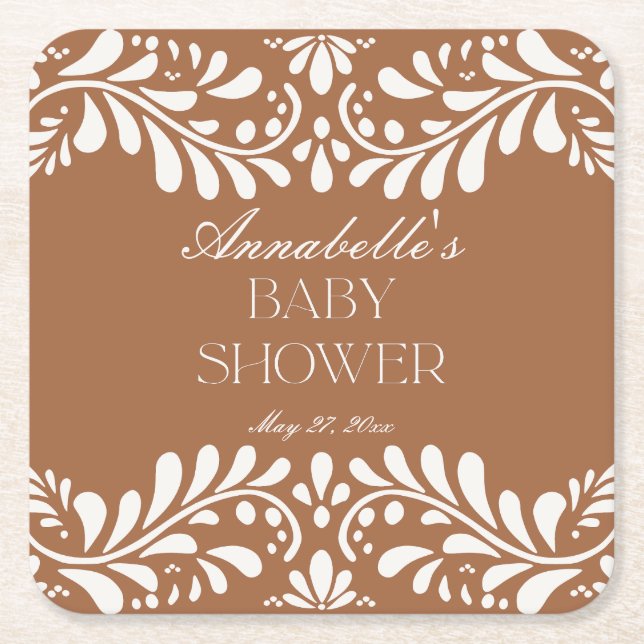 Posavasos Cuadrado De Papel Clay Talavera Tile España Fiesta Baby Shower (Anverso)