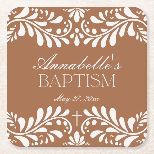 Posavasos Cuadrado De Papel Clay Talavera Tile España Fiesta Baptismo (Anverso)