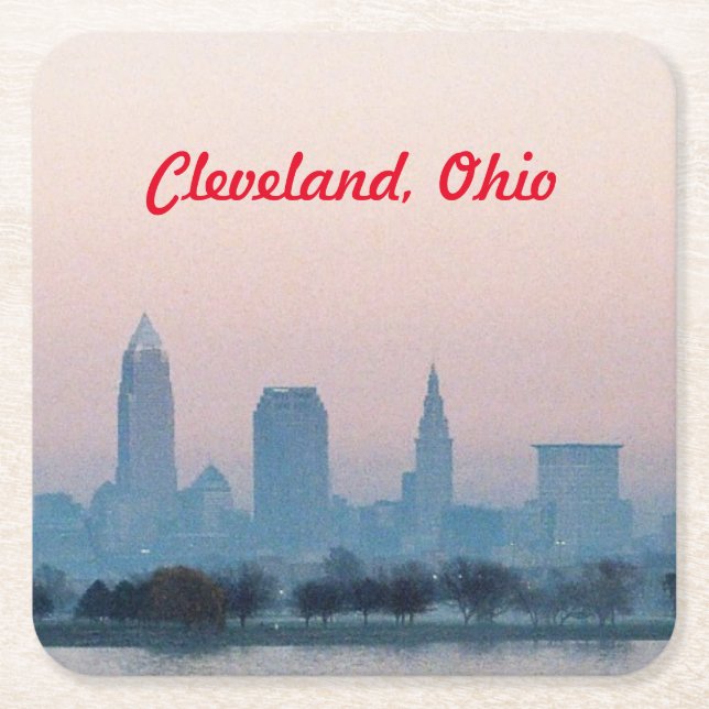 Posavasos Cuadrado De Papel Cleveland Coaster por la noche (Anverso)