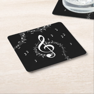 Posavasos Cuadrado De Papel Climactic G Clef Music Black