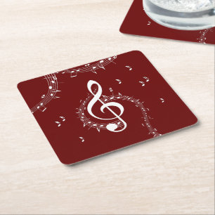 Posavasos Cuadrado De Papel Climactic G Clef Music Red