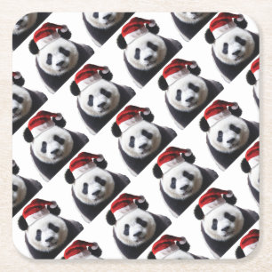 Posavasos Cuadrado De Papel Clipped-Panda-Santa-2