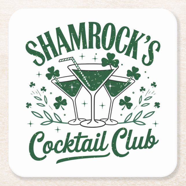 Posavasos Cuadrado De Papel Club de cócteles Shamrock (Anverso)