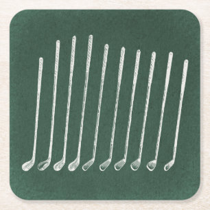 Posavasos Cuadrado De Papel Club de Golf Antiguo Arte de Golf Estilo Verde Vin