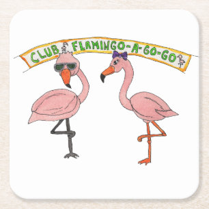 Posavasos Cuadrado De Papel Club Flamingo a Go-Go
