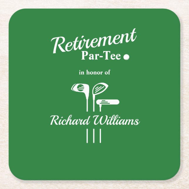 Posavasos Cuadrado De Papel Clubes de golf de retiro temáticos Par Tee Green W (Anverso)