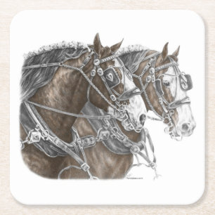 Posavasos Cuadrado De Papel Clydesdale Draft Horse Team