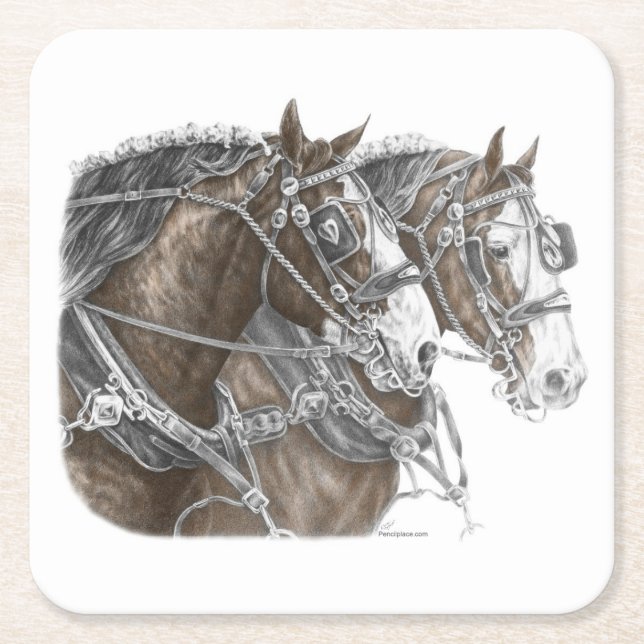Posavasos Cuadrado De Papel Clydesdale Draft Horse Team (Anverso)