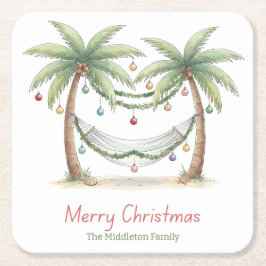 Posavasos Cuadrado De Papel Coastal Christmas Palm Trees With Hammock