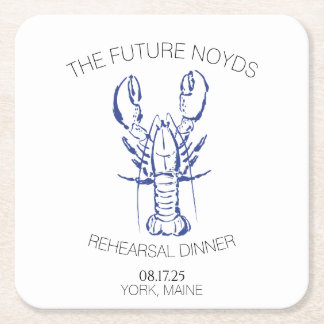 Posavasos Cuadrado De Papel Coastal Lobster Wedding Rehearsal Dinner Sticker