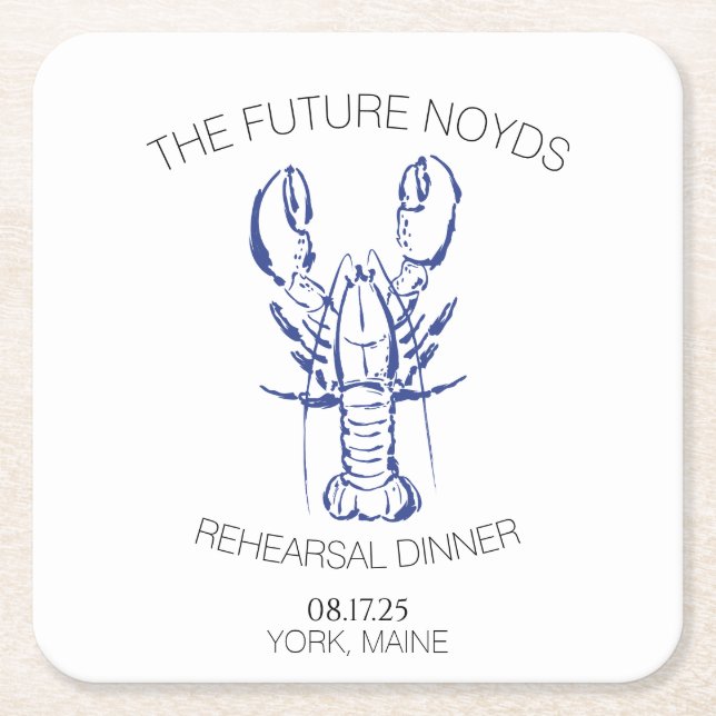 Posavasos Cuadrado De Papel Coastal Lobster Wedding Rehearsal Dinner Sticker (Anverso)