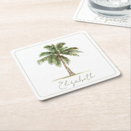 Posavasos Cuadrado De Papel Coastal Palm Tree Personalized Party