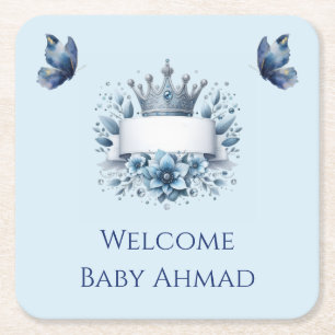 Posavasos Cuadrado De Papel Coaster cuadrado Little Prince Floral Azul Real