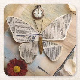 Posavasos Cuadrado De Papel Coaster de Mariposa de Papel