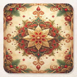 Posavasos Cuadrado De Papel Coaster de Papel Decorativo Navideño Verde Rojo