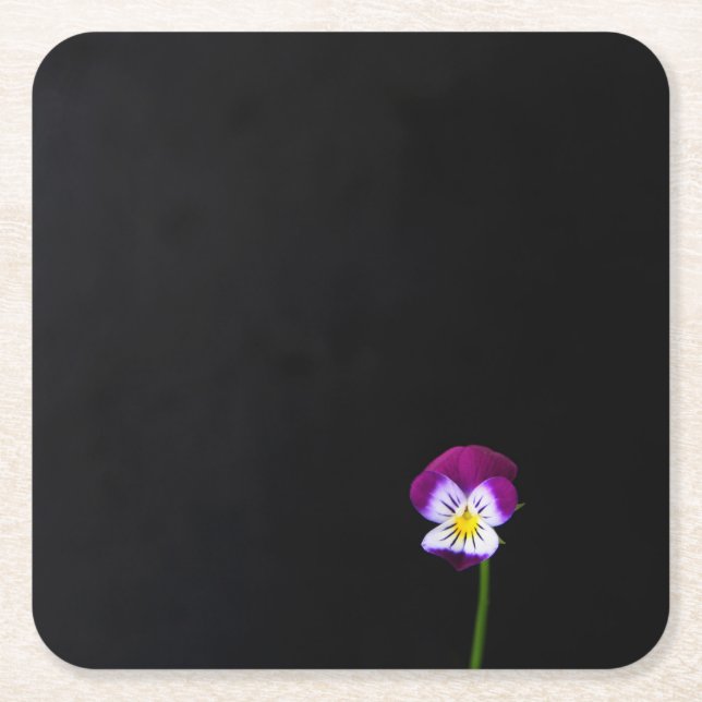 Posavasos Cuadrado De Papel Coastercino de flores violeta (Anverso)