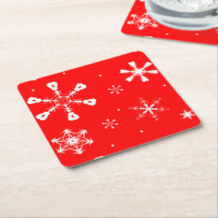 Posavasos Cuadrado De Papel Coasters - Copos de Nieve - Navidad