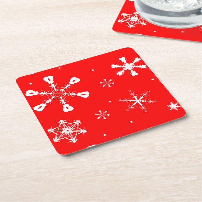 Posavasos Cuadrado De Papel Coasters - Copos de Nieve - Navidad (En perspectiva)