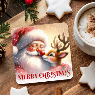 Posavasos Cuadrado De Papel Coasters de papel de Navidad para niños Santa Clau