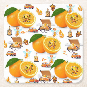Posavasos Cuadrado De Papel Coasters de Papel Feliz Cumpleaños Naranjas Torta 