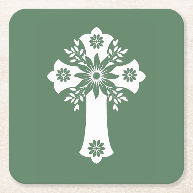 Posavasos Cuadrado De Papel Coasters Floral Cross Fern Green (Anverso)