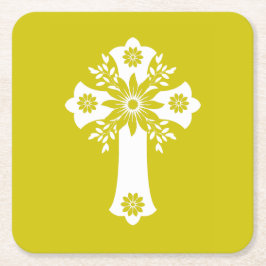Posavasos Cuadrado De Papel Coasters Floral Cross Yellow