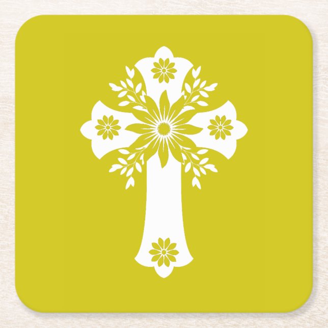 Posavasos Cuadrado De Papel Coasters Floral Cross Yellow (Anverso)