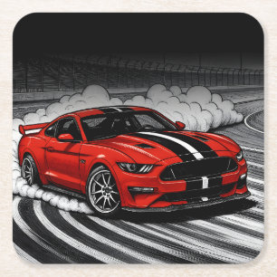 Posavasos Cuadrado De Papel Coche a la Deriva Red Muscle