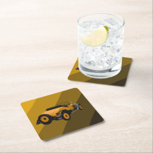 Posavasos Cuadrado De Papel Coche convertible de venado amarillo, tiras de pap