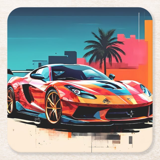 Posavasos Cuadrado De Papel coche deportivo #5 (Anverso)